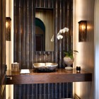 Contemporary Powder Interior Wonderful Contemporary Powder Room Design Interior With Small Bamboo Wall Panels Decoration In Minimalist Space For Inspiration House Decoration Attractive Bamboo Wall Panels As Eco Friendly Decoration
