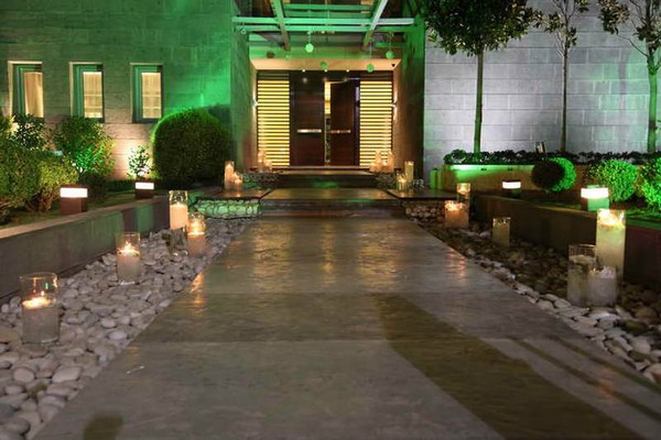 Facade View Residence Wonderful Facade View By Ghazale Residence At The Night Showing Stones Feat Floor Lamps Decor That Add Nice The Area Kitchens Wonderful Outdoor Features Ideas Inspired With Modern Style