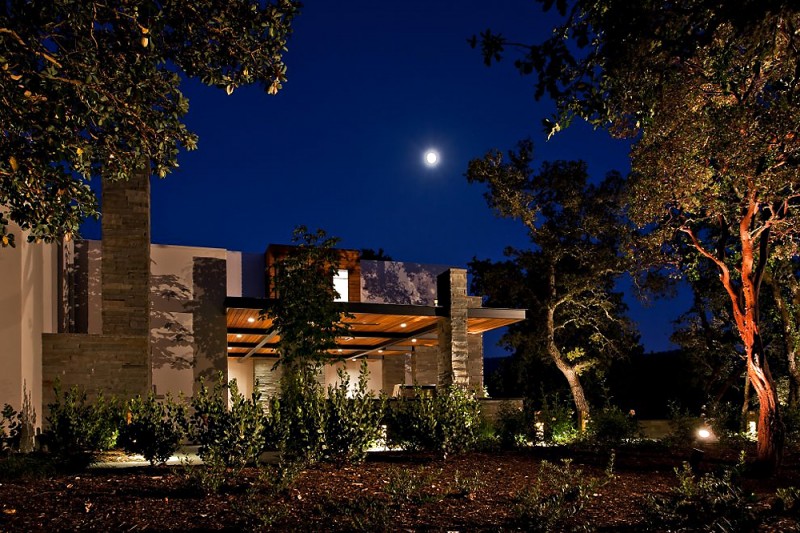 Night View Calistoga Wonderful Night View Of The Calistoga Residence Terrace With Wide Wooden Pergola And Some Tone Pillars Decoration  Extravagant Modern Home With Extraordinary Living Room And Roof Balcony