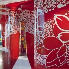 Red Colored With Wonderful Red Colored Wall Beautified With White Patterned Wall Art In Espacio C Mixcoac By ROW Studio With Red Glossy Floor Decoration Vibrant Modern Interior Decoration For Wonderful Training Center