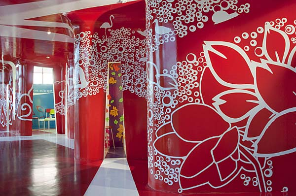 Red Colored With Wonderful Red Colored Wall Beautified With White Patterned Wall Art In Espacio C Mixcoac By ROW Studio With Red Glossy Floor Decoration  Vibrant Modern Interior Decoration For Wonderful Training Center