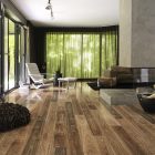 Design Of For Admirable Design Of Wooden Material For Laminate Flooring With Unfinished Concrete Wall Design And Striped Green Curtain Interior Design Dazzling Wooden Floor Design For Shiny And Eco Friendly Interior