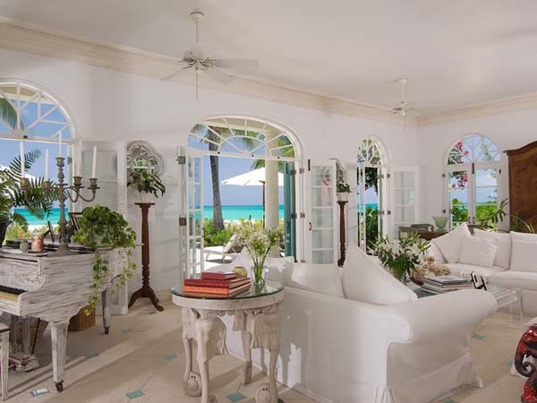 The Coral Grace Airy The Coral House On Grace Bay Living Room Interior Featured With Distressed Grand Piano With Lush Greenery Architecture Luminous Private Beach House With Stylish And Chic Exotic Interiors
