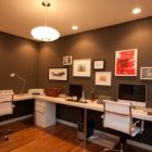 Brown Interior And Amazing Brown Interior With Clean And Elegant Home Office In Dark Colors And Light Decor With L Shaped White Desk And White Chairs Office & Workspace Elegant And Modern Home Office Design For A Stylish Working Space