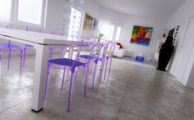 Dining Rainbow With Amazing Dining Rainbow Design Interior With White Table And Purple Transparent Chair Furniture Decoration Ideas Interior Design  Amazing Colorful Interior Design With White Palette And Beach Themes