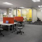 Fun And Ideas Amazing Fun And Colorful Office Ideas With White Desks And Grey Swivel Chairs On The Grey Carpet Office & Workspace Fascinating Modern Office With Colorful Furniture Your Home Needs