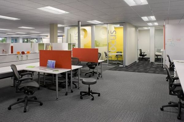 Fun And Ideas Amazing Fun And Colorful Office Ideas With White Desks And Grey Swivel Chairs On The Grey Carpet Office & Workspace  Fascinating Modern Office With Colorful Furniture Your Home Needs