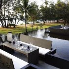 Sala Restaurant With Amazing SALA Restaurant In Phuket With Waterfront Facilities And Furnished With Luxurious Long Bench With Glamour Ornaments On The Back Restaurant Lavish Restaurant Design With Spacious Indoor-Outdoor Interplay