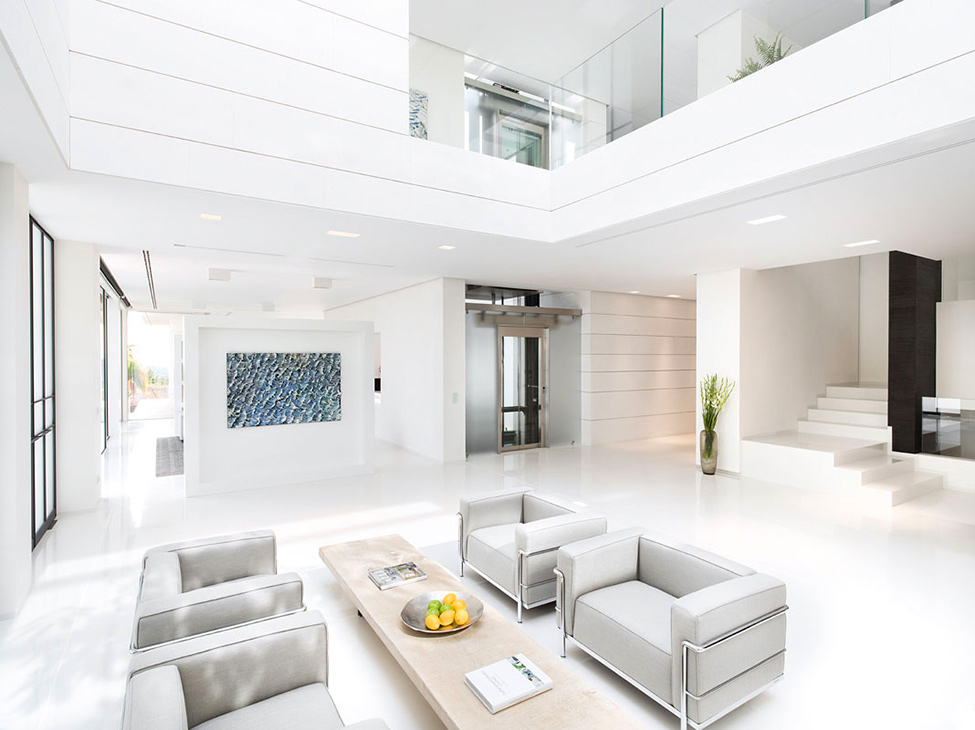 Living Room White Amusing Living Room Design With White Soft Back Chairs And Soft Brown Colored Table Made From Wooden Material Hotels & Resorts  Fabulous Modern Villa In Spain With White Living Room Appearance