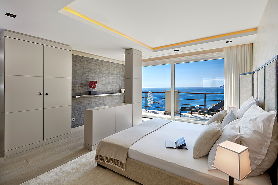 Bedroom Design Balcony Appealing Bedroom Design Open To Balcony With Sea View At Mallorca Villa Applied King Size Bed Design Dream Homes  Luxurious Contemporary Mediterranean Villa With Sophisticated Interior Style