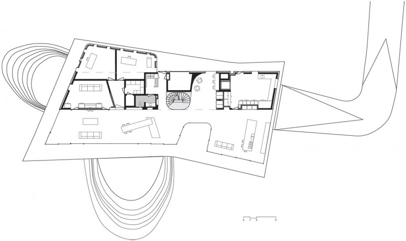 Design Plan Villa Appealing Design Plan For The Villa L With Wide Kitchen And Cozy Sitting Space Near The Spiral Staircase Dream Homes Stunning Duplex Modern House Surrounded By Green Tree And Lawn Made From Concrete Material
