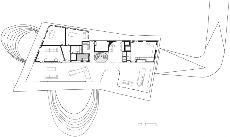 Design Plan Villa Appealing Design Plan For The Villa L With Wide Kitchen And Cozy Sitting Space Near The Spiral Staircase Dream Homes Stunning Duplex Modern House Surrounded By Green Tree And Lawn Made From Concrete Material
