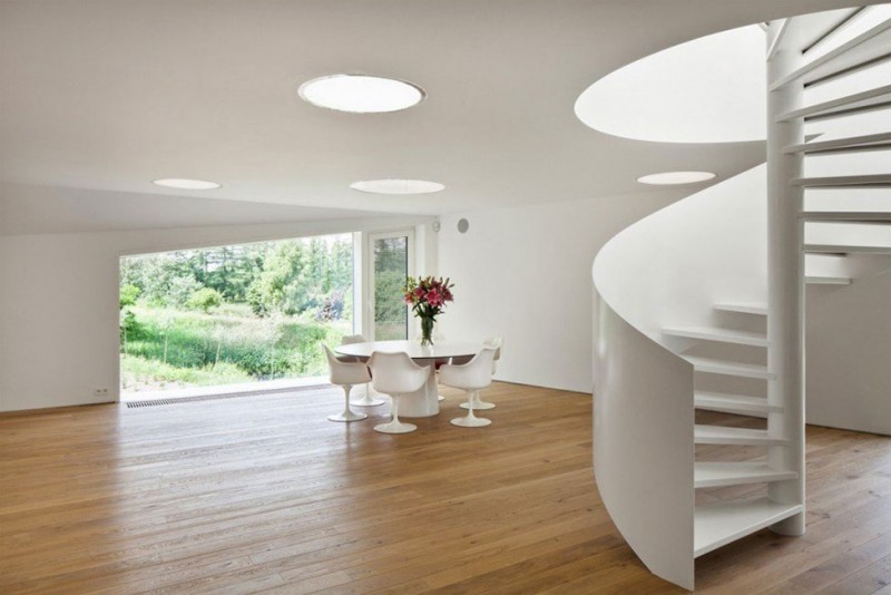 Dining Room Vmvk Appealing Dining Room In House VMVK With White Chairs And White Table Near White Swirly Staircase Dream Homes  Chic Modern Belgian House With Elegant Interior Designs