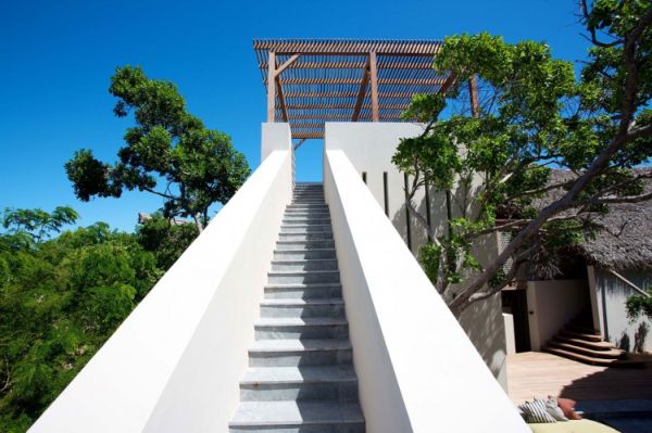 Outdoor Staircase Concrete Appealing Outdoor Staircase With Grey Concrete Footings And White Balustrade To Villas Suluwilo By Studio COA Upper Terrace Decoration Wonderful Modern Villa With Gorgeous Inner Courtyards And Open Living Space