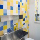 Tile Wall Brooklyn Appealing Tile Wall In The Brooklyn Studio Bathroom With Glossy Sink And Wide Mirror On White Wall Interior Design Enchanting Home Ideas With Dual Interior Design Full Of Personality