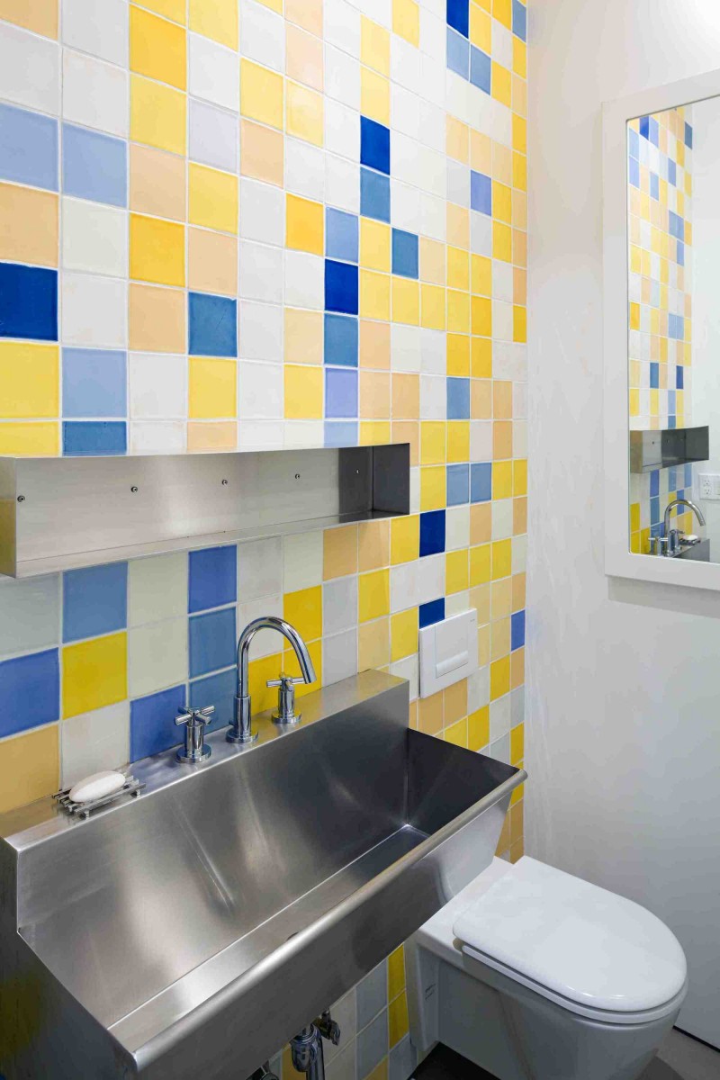 Tile Wall Brooklyn Appealing Tile Wall In The Brooklyn Studio Bathroom With Glossy Sink And Wide Mirror On White Wall Interior Design  Enchanting Home Ideas With Dual Interior Design Full Of Personality