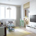 Family Room Compact Awesome Family Room Design Of Compact Apartment Moscow With Soft Yellow Colored Floor Mat And Wide Black LCD Screen Dream Homes Elegant Colorful Interior Design Displaying A Vibrant Pastel Colors