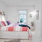 White Painted Bedroom Awesome White Painted Swedish Apartment Bedroom Idea Completed With Orange White Striped Bedding And Pillow Interior Design Cozy Scandinavian House Interior With Bright Decoration Style