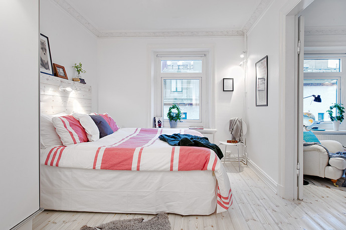 White Painted Bedroom Awesome White Painted Swedish Apartment Bedroom Idea Completed With Orange White Striped Bedding And Pillow Interior Design Cozy Scandinavian House Interior With Bright Decoration Style