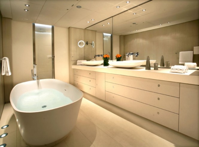 Red Dragon Design Beautiful Red Dragon Yacht Bathroom Design Interior Used Modern Minimalist Furniture Decoration Ideas Interior Design Luxury Yacht Interior With Deluxe Interior And Fabulous Furniture