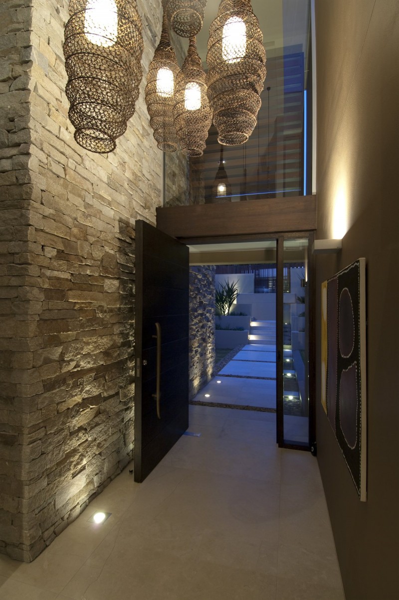 Woven Pendants A Beautiful Woven Pendants Hanging On A Vaucluse House Double Height Ceiling Of Entrance Area With Brick Wall Dream Homes Sensational Modern Beach Home With Open Kitchen And Living Rooms