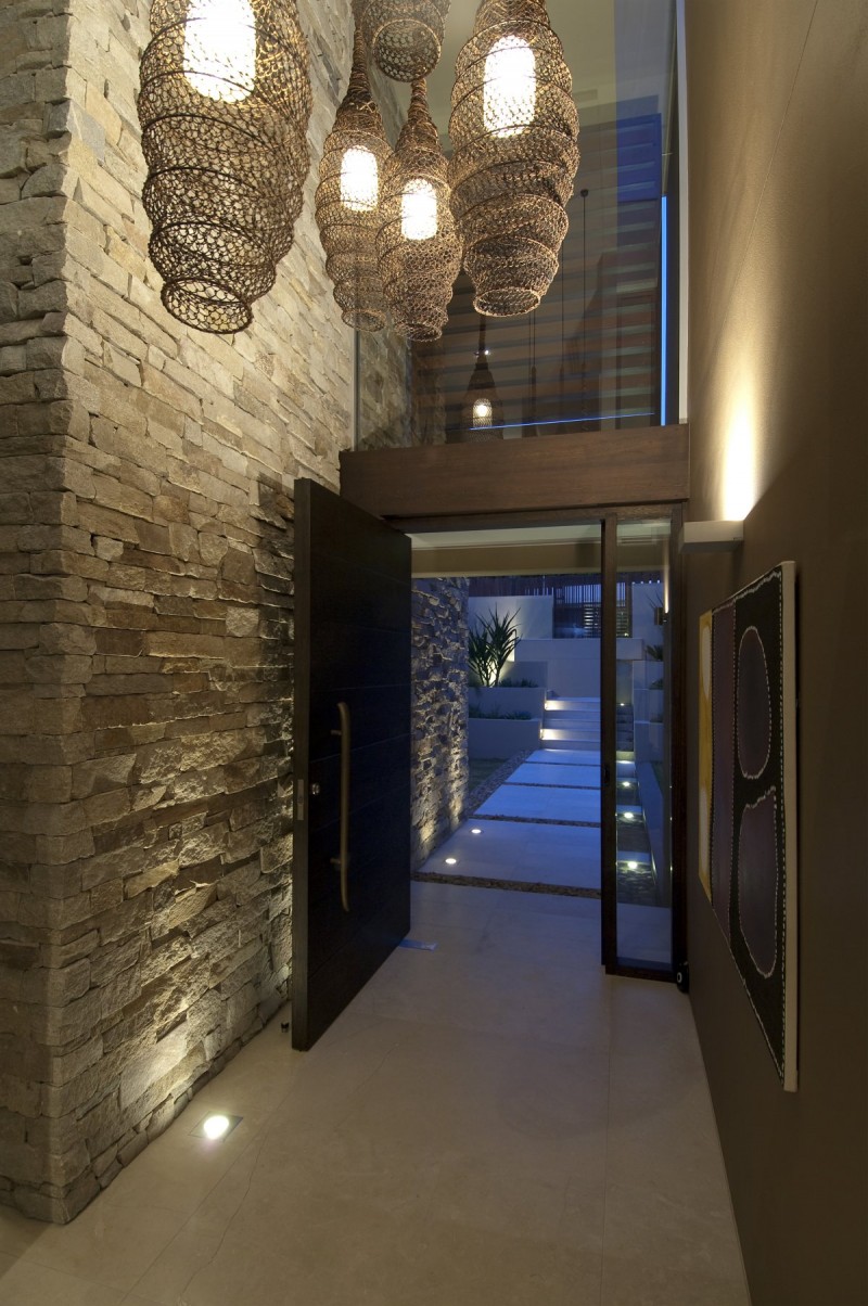 Woven Pendants A Beautiful Woven Pendants Hanging On A Vaucluse House Double Height Ceiling Of Entrance Area With Brick Wall Dream Homes  Sensational Modern Beach Home With Open Kitchen And Living Rooms