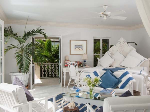 Themed The On Bright Themed The Coral House On Grace Bay Bedroom Idea Featured With Private Workspace And Seating Space Architecture Luminous Private Beach House With Stylish And Chic Exotic Interiors