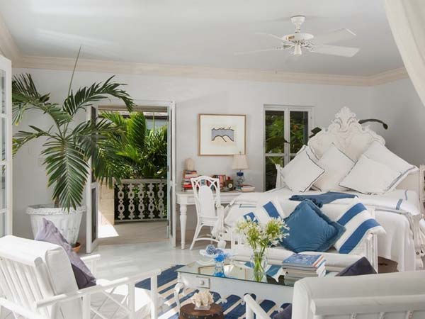 Themed The On Bright Themed The Coral House On Grace Bay Bedroom Idea Featured With Private Workspace And Seating Space Architecture  Luminous Private Beach House With Stylish And Chic Exotic Interiors