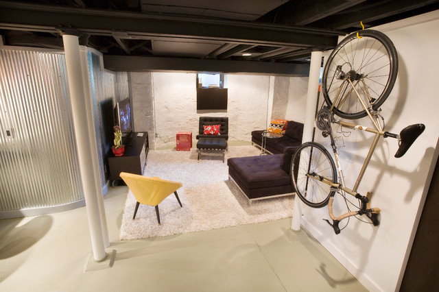 Modern Basement Interior Captivating Modern Basement Room Design Interior With Small Bike Storage Ideas Used Concrete Flooring Decoration Ideas Dream Homes  20 Excellent Bike Storage Ideas Ways To Organize Your Garage