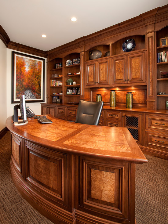 Office Decorating Men Charming Office Decorating Ideas For Men With Curved Wood Desk And Elegant Chair Artistic Painting Shiny Ceiling Lights Unique Glazed Jars Office & Workspace Masculine Office Decoration Ideas For Men Who Live In Modern Lifestyle