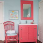 Pink Wooden And Charming Pink Wooden Single Chair And Pink White Cabinets Of The Seaside Cottages Maine Beautified With Sea Creatures Wall Art Hotels & Resorts Fabulous Modern Seaside Cottage With Elegant Colorful Interiors