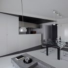 Room 407 Idea Clever Room 407 Hidden Kitchen Idea Covered By White Floor To Ceiling Divider Illuminated By Track Lamp Interior Design Elegant Monochrome Interior Idea For Classy Home Design
