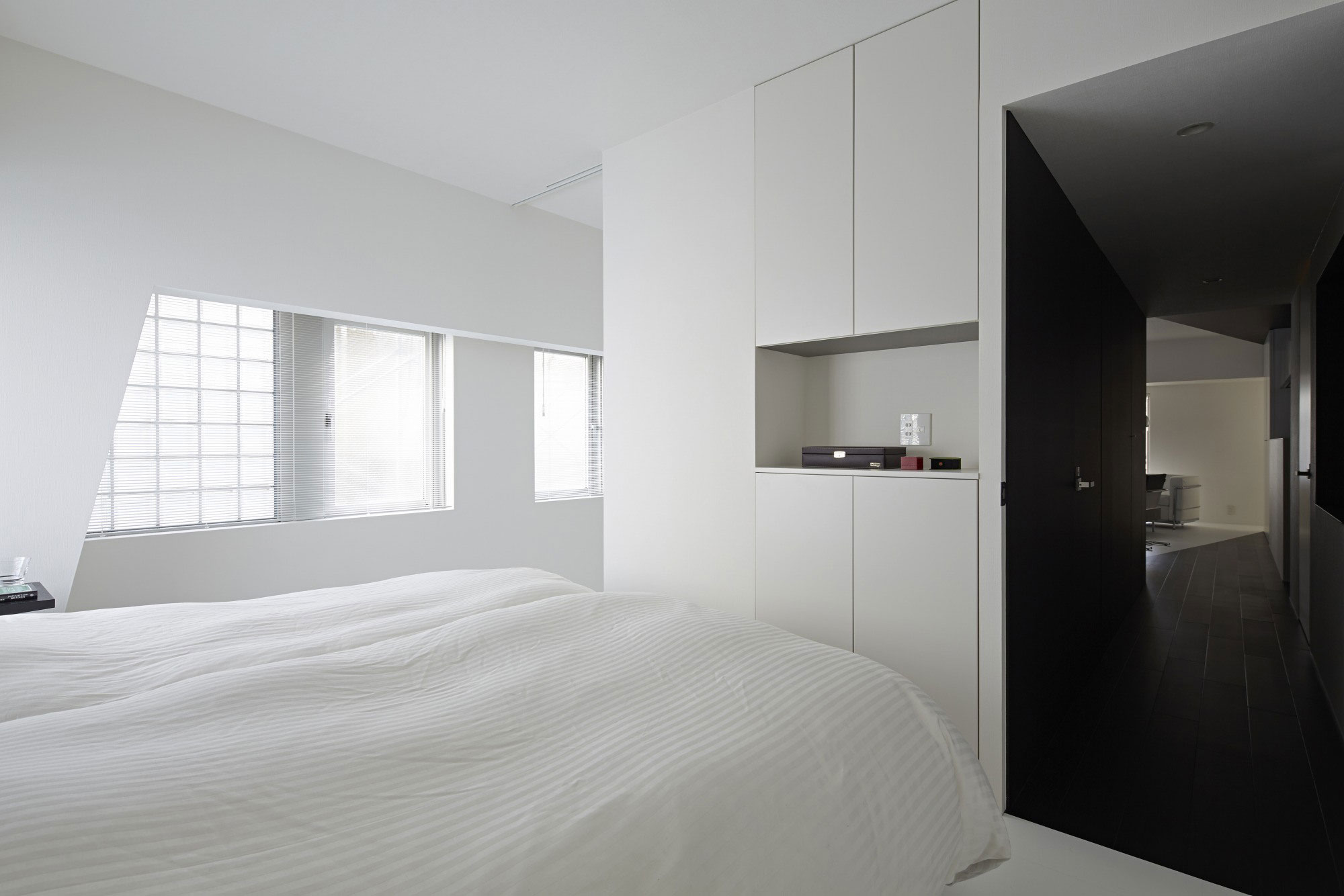 Room 407 Storage Clever Room 407 Master Bedroom Storage Idea Involving Floor To Ceiling Cabinets And Wardrobe With Open Shelving Interior Design Elegant Monochrome Interior Idea For Classy Home Design
