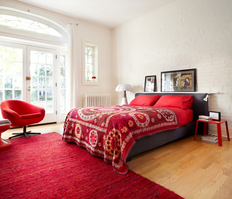 Red Themed Master Comfortable Red Themed Modern Residence Master Bedroom Idea Involving Patterned Bedding And Red Reading Nook Dream Homes  Beautiful Art Deco Home With Views Of Contemporary Interiors