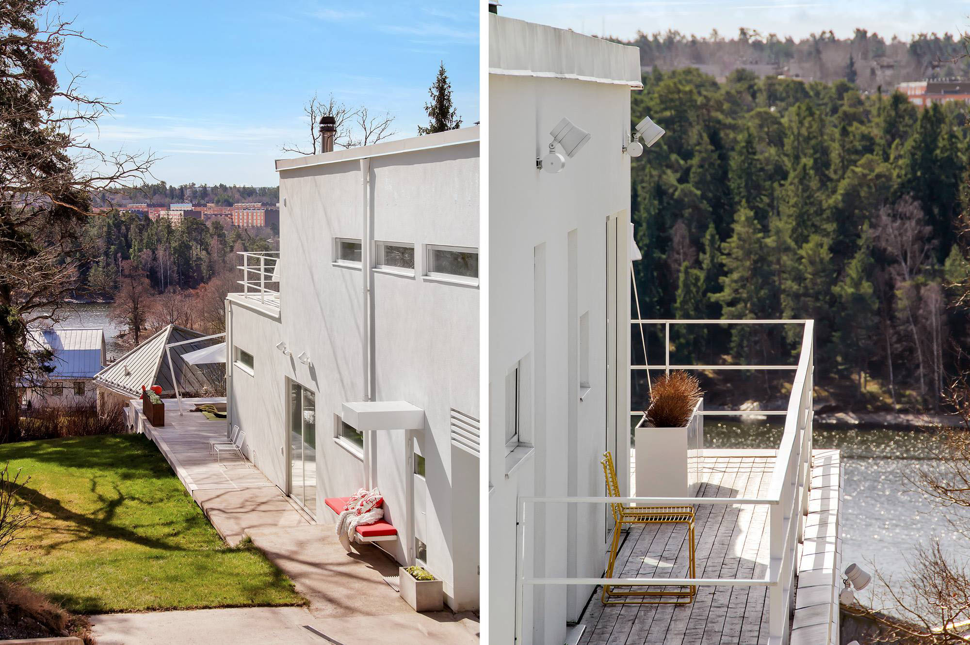 View Of Two Common View Of White Painted Two Floor Modern Villa Near Stockholm And Green Garden And Hardscape Idea Dream Homes  Stunningly Beautiful Villa Decorated In Modern Scandinavian Style