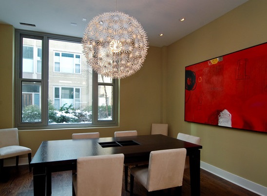 Dining Room Upholstered Contemporary Dining Room Round Chandelier Upholstered Chairs 33 Ontario Dream Homes Contemporary Home Interior Supported By Some Artistic Elements