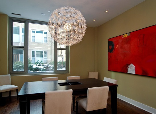 Dining Room Upholstered Contemporary Dining Room Round Chandelier Upholstered Chairs 33 Ontario Dream Homes  Contemporary Home Interior Supported By Some Artistic Elements