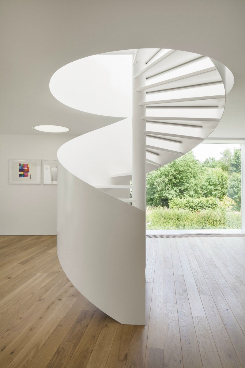 White Swirly The Contemporary White Swirly Staircase Inside The House VMVK With White Footings And White Handrail On Wooden Floor Dream Homes  Chic Modern Belgian House With Elegant Interior Designs