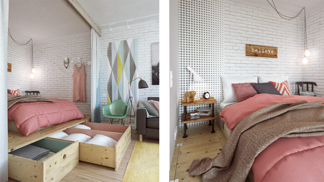 Pasterl Bedroom Compact Cool Pastel Bedroom Design Of Compact Apartment Moscow With Pink Salmon Colored And Soft Brown Wooden Cabinets Architecture Elegant Colorful Interior Design Displaying A Vibrant Pastel Colors
