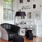 White And Chair Cool White And Black Colored Chair And Ottoman Illuminated By Standing Lamp To Enhance Modern Residence Dream Homes Beautiful Art Deco Home With Views Of Contemporary Interiors
