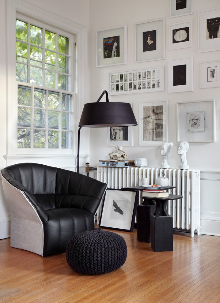 White And Chair Cool White And Black Colored Chair And Ottoman Illuminated By Standing Lamp To Enhance Modern Residence Dream Homes Beautiful Art Deco Home With Views Of Contemporary Interiors