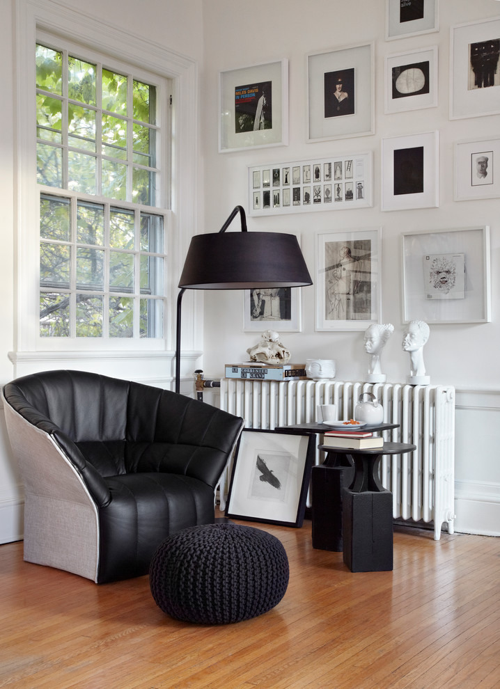 White And Chair Cool White And Black Colored Chair And Ottoman Illuminated By Standing Lamp To Enhance Modern Residence Dream Homes  Beautiful Art Deco Home With Views Of Contemporary Interiors