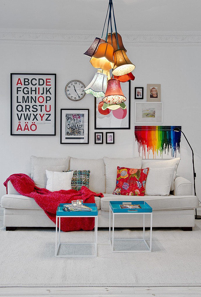 Color Combination In Creative Color Combination Application Displayed In Swedish Apartment Living Room Area Created By Lamps Interior Design Cozy Scandinavian House Interior With Bright Decoration Style