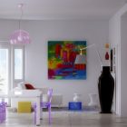 Dinning Living Interior Elegant Dining Living Rainbow Design Interior And Dining Space With White And Purple Color Decoration In Modern Style Interior Design Amazing Colorful Interior Design With White Palette And Beach Themes