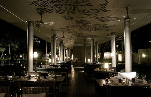Sala Restaurant Decorated Elegant SALA Restaurant In Phuket Decorated With Large Floral Ceiling Ornaments And Modern Cutlery Above The Modern Chair Set Restaurant Lavish Restaurant Design With Spacious Indoor-Outdoor Interplay
