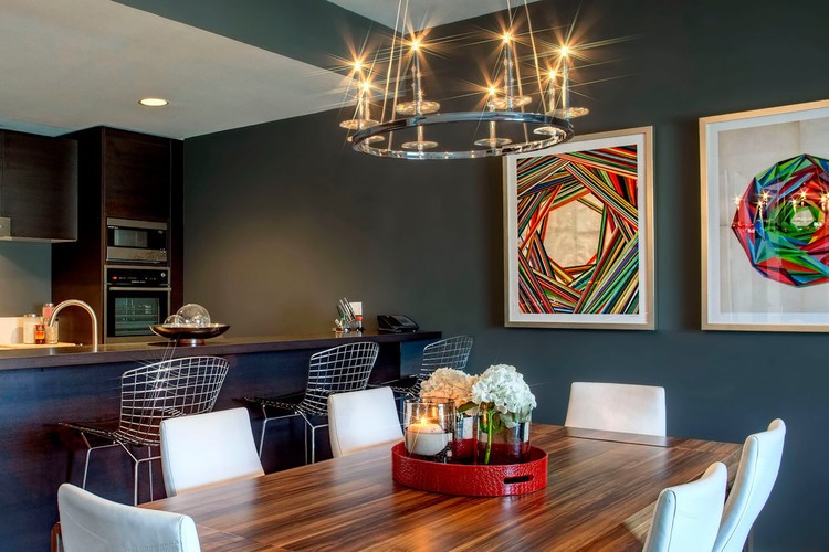 Stainless Steel Above Exciting Stainless Steel Chandelier Installed Above Rectangular Wooden Table Of Spivey Designs Modern Residence Dream Homes  Beautiful Contemporary Home Set To Make A Fusion Interior Style