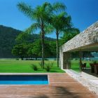 Rectangle Swimming With Exquisite Rectangle Swimming Pool Combined With Brown Floors Located Behind The Laranjeiras House By Marcio Kogan Decoration Stunning Waterfront Villa Design Surrounded By Lot Of Beautiful Trees