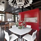 Apartment Renovation Dining Fabulous Apartment Renovation In Moscow Dining Room With White Table And White Chairs Under White Lamp Interior Design Elegant Contemporary Ideas For Interior Of Modern Studio Flat In Red And White Color