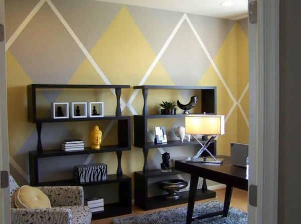 Wall Accents And Framed Wall Accents As Snazzy And Colorful Home Office That Blends In With The Living Space Design With Dark Brown Wooden Closet Office & Workspace  Elegant And Modern Home Office Design For A Stylish Working Space
