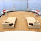 Red Dragon With Fantastic Red Dragon Yacht Deck With Loungers Design With Cream Sofa Bed Furniture In Modern Decoration Ideas Interior Design Luxury Yacht Interior With Deluxe Interior And Fabulous Furniture